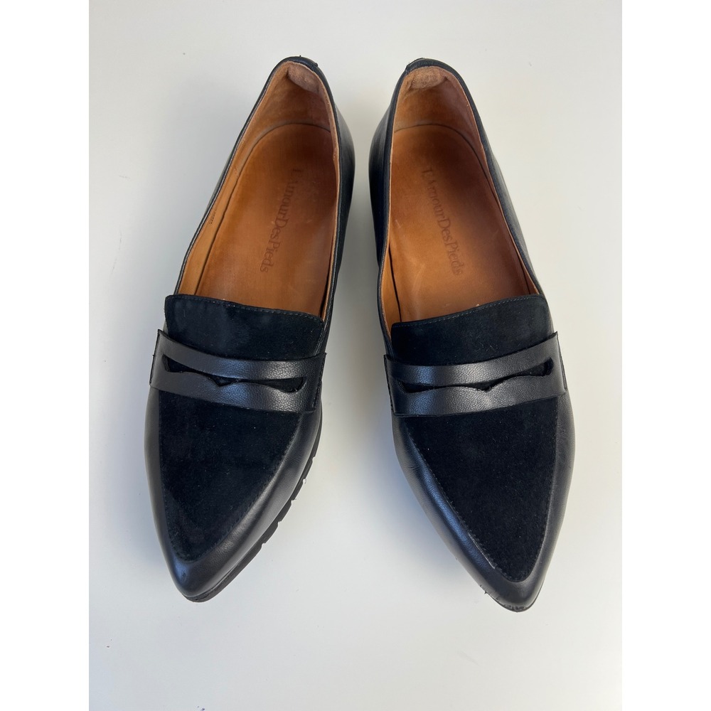 L'Amour Des Pieds Miamore Black Leather Suede Penny Loafers US 9M Comfort Preppy